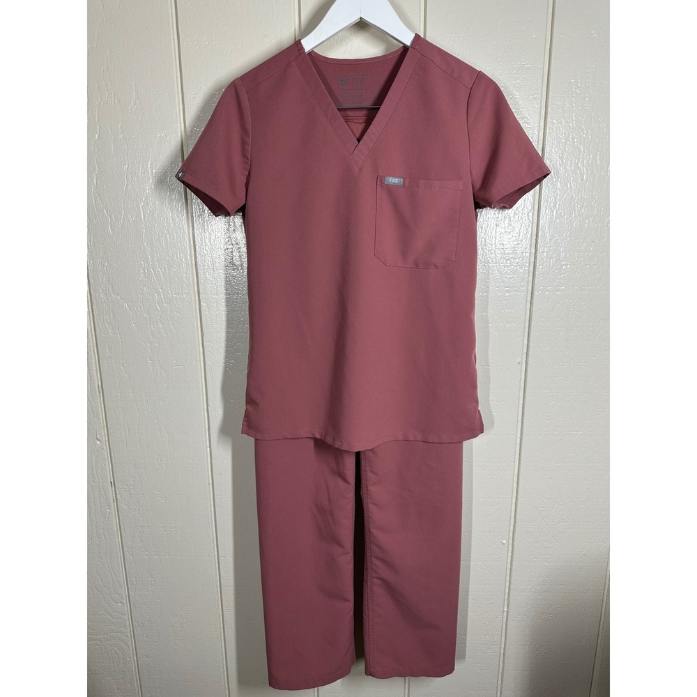 Figs Scrub Set Women XS Mauve Technical Collection V-Neck Top and Pants 7723